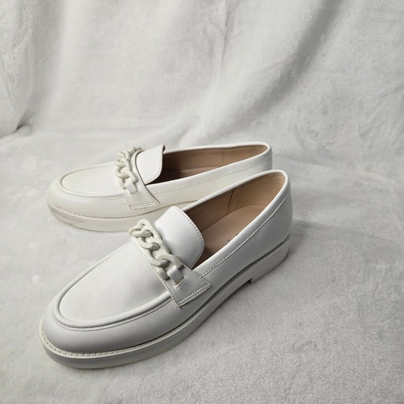 Marc Fisher Shoes - Marc Fisher Babbea White Chain Link Platform Loafers MFBABBEA Womens 8M
